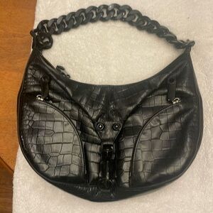 Rebecca Minkoff croc patterned black purse with chain shoulder strap